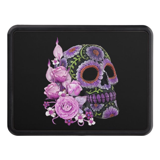 Rosa Blommigt Black Sugar Skull Day of the dead Dragkroksskydd (Framsidan)