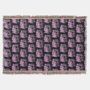 Rosa Blommigt Black Sugar Skull Day of the dead Filt