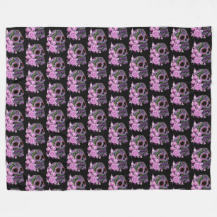 Rosa Blommigt Black Sugar Skull Day of the dead Fleecefilt