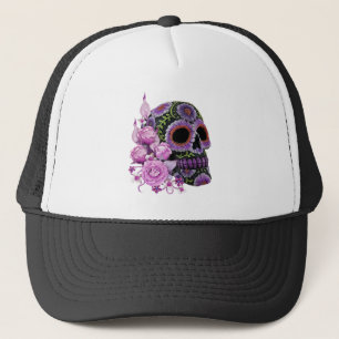 Rosa Blommigt Black Sugar Skull Day of the dead Keps