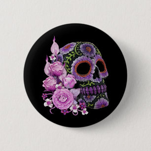 Rosa Blommigt Black Sugar Skull Day of the dead Knapp