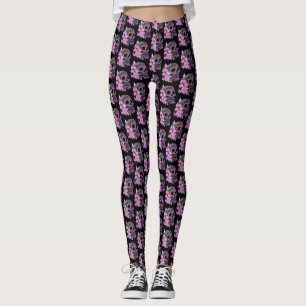 Rosa Blommigt Black Sugar Skull Day of the dead Leggings