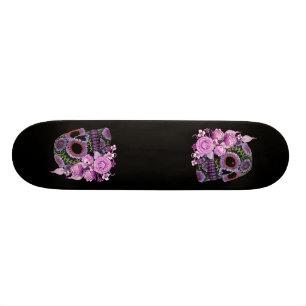 Rosa Blommigt Black Sugar Skull Day of the dead Mini Skateboard Bräda 18,5 Cm