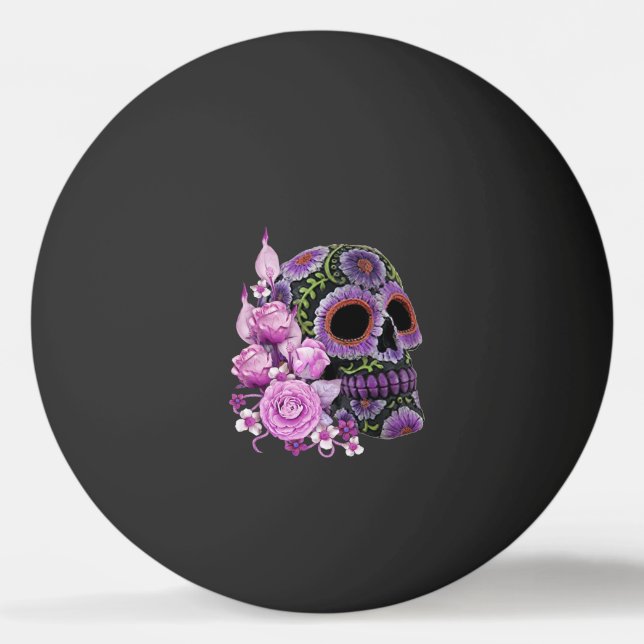 Rosa Blommigt Black Sugar Skull Day of the dead Pingisboll (Framsidan)