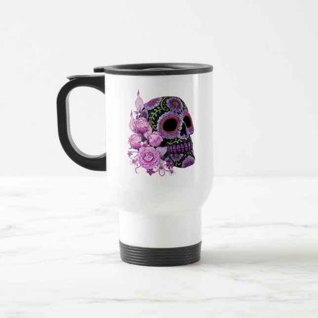 Rosa Blommigt Black Sugar Skull Day of the dead Resemugg (Vänster)