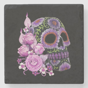 Rosa Blommigt Black Sugar Skull Day of the dead Stenunderlägg