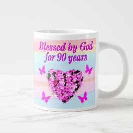 ROSA BLOMMIGT BLESSERAD AV GOD 90:E BIRTHDAY MUGG JUMBO MUGG