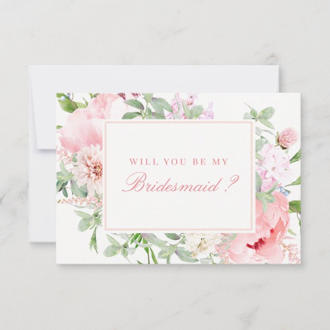 Rosa Blommigt, blir du min Bridesmaid Inbjudningar (Framsida)