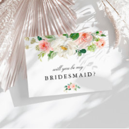  rosa blommigt, blir du mitt bridesmaid-kort inbjudan vykort