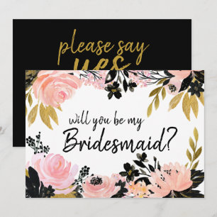 Rosa Blommigt blir mitt Bridesmaid-kort Inbjudningar