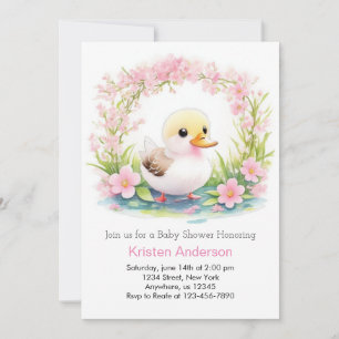 Rosa Blommigt Blissful Duckling Girl Baby Shower Inbjudningar