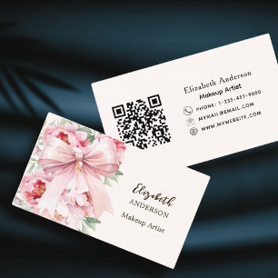 Rosa blommigt blombeige kräme qr-kod visitkort