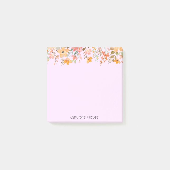 Rosa Blommigt Blomgradient Personlig namn Post-it Block (Framsida)