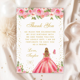 Rosa Blommigt Blonde Hair Princess Födelsedagsfest Tack Kort