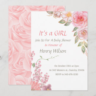 Rosa Blommigt Bloom Baby Shower Girl Inbjudningar