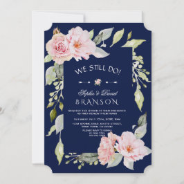 Rosa Blommigt Bloom Navy Vi gör fortfarande Inbjudningar
