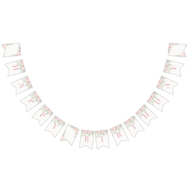 Rosa Blommigt Blooms Hydrangea Birthday Vimplar (Alla)