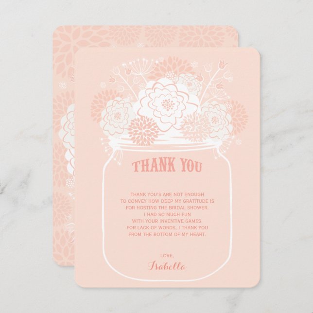 Rosa Blommigt Blooms Mason Burk Bröllop Tack Inbjudningar (Fram/baksida)