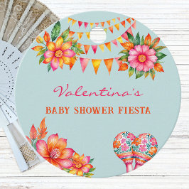 Rosa Blommigt Blue Fiesta Baby Shower Tack Gåvor Etiketter