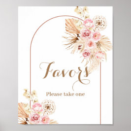 Rosa Blommigt Boho Arch Pampas Grass Favor Sign Poster