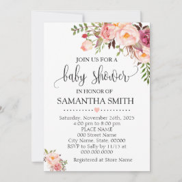 Rosa blommigt boho chic babydusch inbjudningar