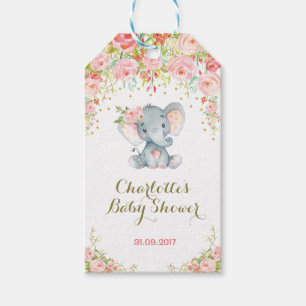 Rosa Blommigt Boho Elephant Baby Shower-favorittag Presentetikett