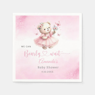 Rosa Blommigt Boho Nalle Girl Baby dusch Pappersservett