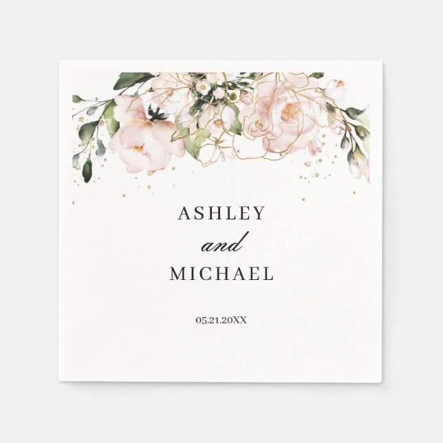  Rosa Blommigt Boho Napkins Modern Trendig Pappersservett (Framsidan)