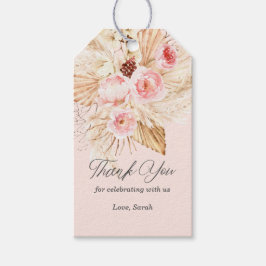 Rosa blommigt boho pampas gräsdusch flicka presentetikett