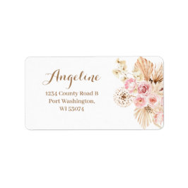 Rosa Blommigt Boho Pampas Grass Address Label Adressetikett