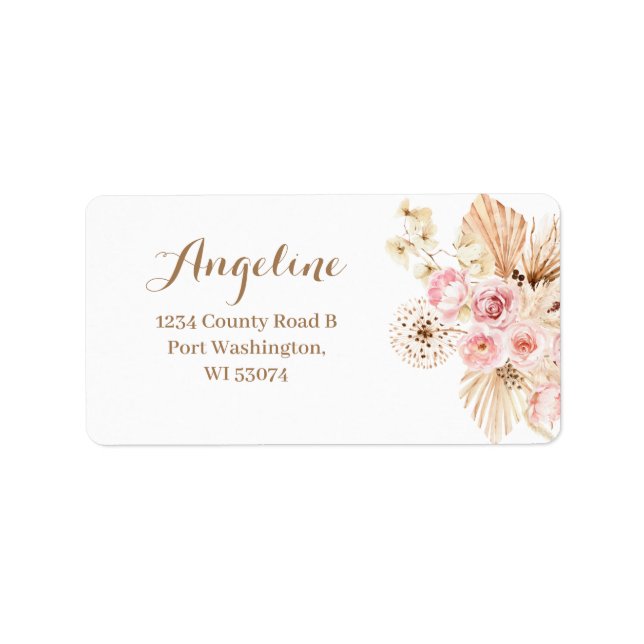 Rosa Blommigt Boho Pampas Grass Address Label Adressetikett (Framsidan)