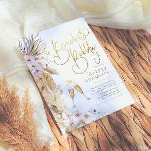Rosa Blommigt Boho Pampas Grass Brunch & BubLY Inbjudningar