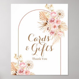 Rosa Blommigt Boho Pampas Grass Cards and Gifts Si Poster