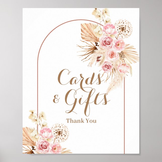 Rosa Blommigt Boho Pampas Grass Cards and Gifts Si Poster (Framsidan)