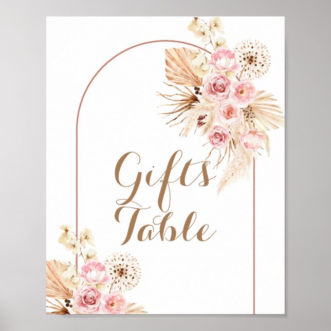 Rosa Blommigt Boho Pampas Grass Gifts Bord-tecken Poster (Framsidan)