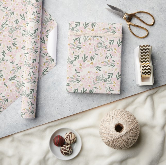 Rosa Blommigt Boho Wrapping Papper Presentpapper (Hantverk)