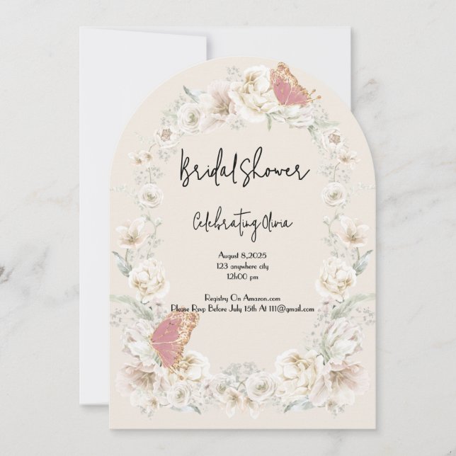 ROSA BLOMMIGT BOTANICAL INBJUDNINGSKORT FÖR MÖHIPP (Framsida)