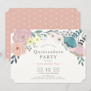 Rosa Blommigt Botanical Quinceañera Inbjudningar