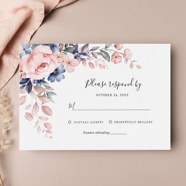 Rosa Blommigt Botaniska Greenery Foliage Bröllop OSA Kort (Floral Pink Watercolor Wedding RSVP Enclosure Card)