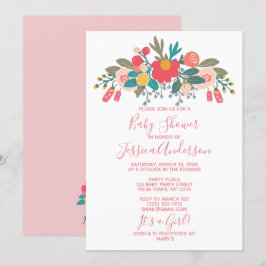 Rosa Blommigt Bouquet Baby Shower Inbjudningar