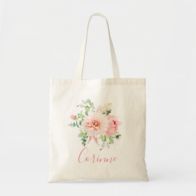  Rosa Blommigt Bouquet Bridesmaid Tygkasse (Framsidan)