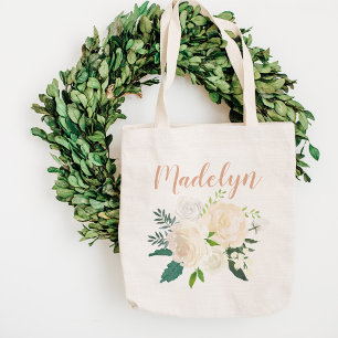 Rosa Blommigt Bouquet Bröllop Bridesmaid Namn Tygkasse