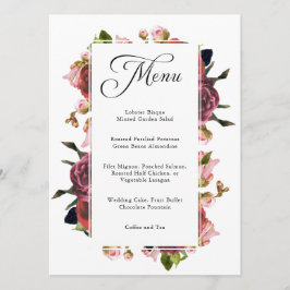 Rosa Blommigt Bouquet Bröllop Menu Meny