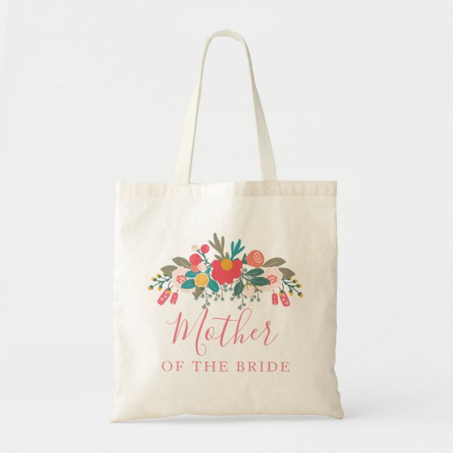 Rosa Blommigt Bouquet Budens mamma med Namn Tygkasse (Framsidan)