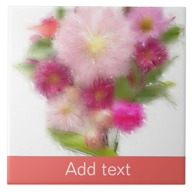 Rosa Blommigt Bouquet Kakelplatta (Framsidan)