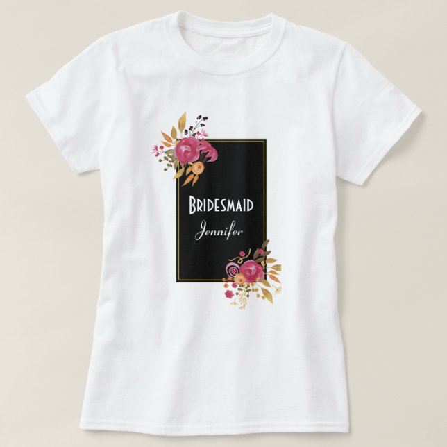Rosa Blommigt Bouquet vid Svarta Ram Tee Shirt (Design framsida)