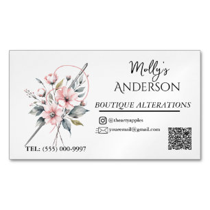 Rosa blommigt Boutique Sewing & Alterations Magnetiska Visitkort