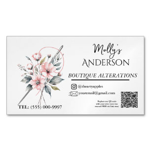 Rosa blommigt Boutique Sewing & Alterations Magnetiska Visitkort