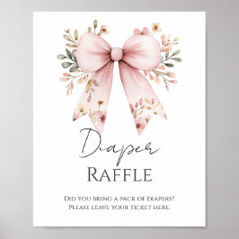 Rosa Blommigt Bow Baby Shower Diaper Raffle Poster