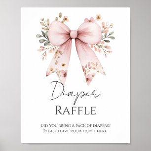 Rosa Blommigt Bow Baby Shower Diaper Raffle Poster